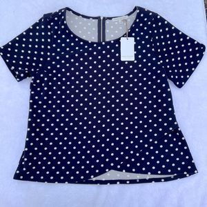 NWT Green Envelope Navy Blue Polka Dot Top size Large New with tag